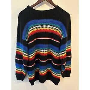 Vintage Cuddle Knit Sweater MockNeck Women's Medium Rainbow Striped Made In USA